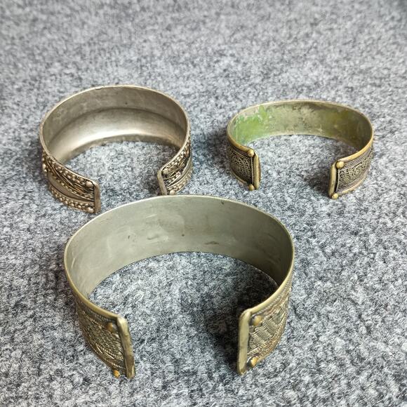 Tibetan Nepal Brass Copper Cuff Bracelets Om Mani Padme Hum Mantra Set of 3 - Picture 10 of 10